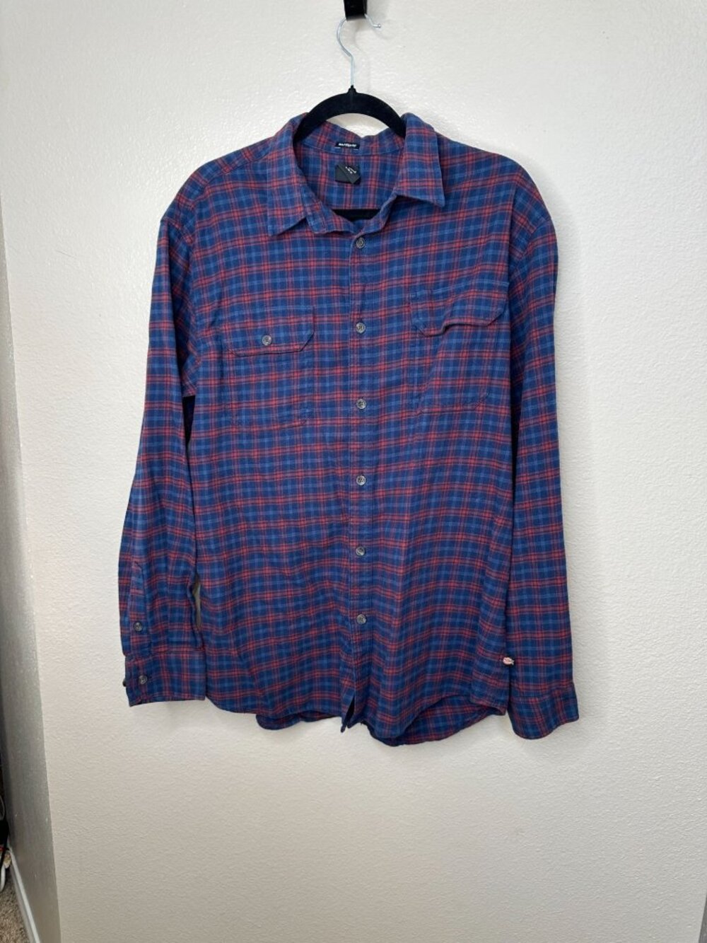 Dickies Mens Relaxed Fit Blue Red Plaid Flannel Button-Up L long sleeve collared